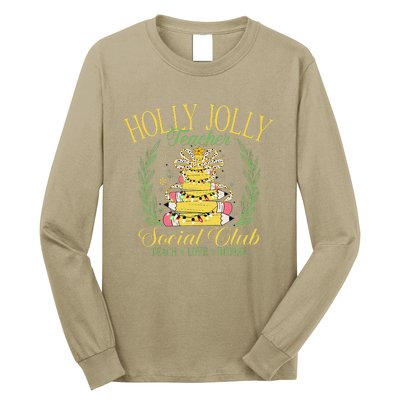 Holly Xmas Jolly Teacher Christmas Coquette Bow Retro Xmas Long Sleeve Shirt