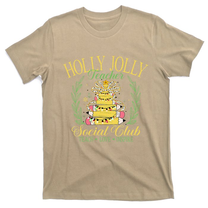 Holly Xmas Jolly Teacher Christmas Coquette Bow Retro Xmas T-Shirt