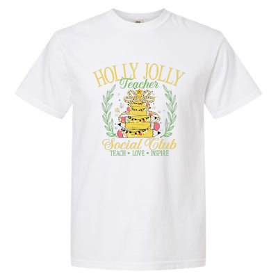 Holly Xmas Jolly Teacher Christmas Coquette Bow Retro Xmas Garment-Dyed Heavyweight T-Shirt