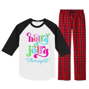 Holly Xmas Jolly Therapist Funny Matching Christmas Groovy Raglan Sleeve Pajama Set