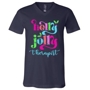 Holly Xmas Jolly Therapist Funny Matching Christmas Groovy V-Neck T-Shirt