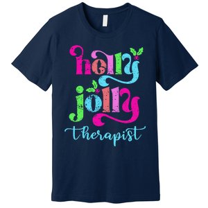 Holly Xmas Jolly Therapist Funny Matching Christmas Groovy Premium T-Shirt