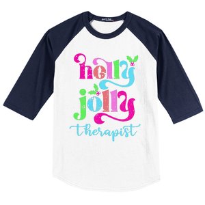 Holly Xmas Jolly Therapist Funny Matching Christmas Groovy Baseball Sleeve Shirt