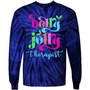 Holly Xmas Jolly Therapist Funny Matching Christmas Groovy Tie-Dye Long Sleeve Shirt