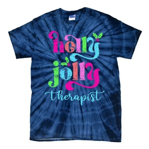 Holly Xmas Jolly Therapist Funny Matching Christmas Groovy Tie-Dye T-Shirt