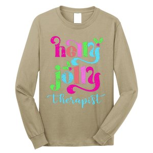 Holly Xmas Jolly Therapist Funny Matching Christmas Groovy Long Sleeve Shirt