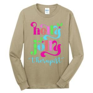 Holly Xmas Jolly Therapist Funny Matching Christmas Groovy Tall Long Sleeve T-Shirt