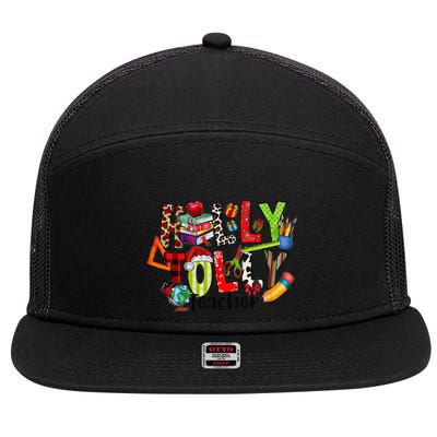 Holly Xmas Jolly Teacher Elements Christmas Teaching Pajama 7 Panel Mesh Trucker Snapback Hat