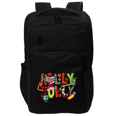 Holly Xmas Jolly Teacher Elements Christmas Teaching Pajama Impact Tech Backpack