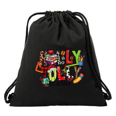 Holly Xmas Jolly Teacher Elements Christmas Teaching Pajama Drawstring Bag