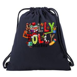 Holly Xmas Jolly Teacher Elements Christmas Teaching Pajama Drawstring Bag