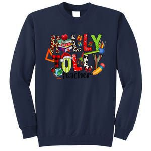 Holly Xmas Jolly Teacher Elements Christmas Teaching Pajama Tall Sweatshirt