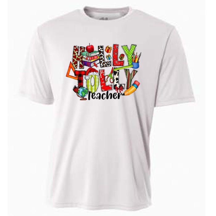 Holly Xmas Jolly Teacher Elements Christmas Teaching Pajama Cooling Performance Crew T-Shirt