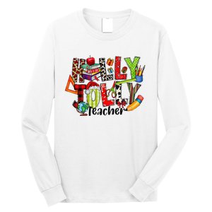 Holly Xmas Jolly Teacher Elements Christmas Teaching Pajama Long Sleeve Shirt