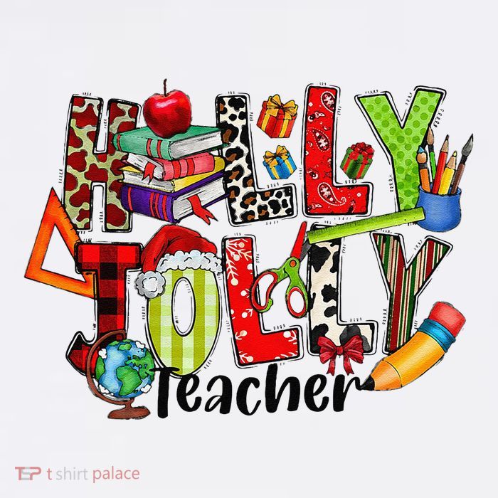 Holly Xmas Jolly Teacher Elements Christmas Teaching Pajama T-Shirt