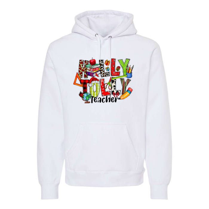 Holly Xmas Jolly Teacher Elements Christmas Teaching Pajama Premium Hoodie