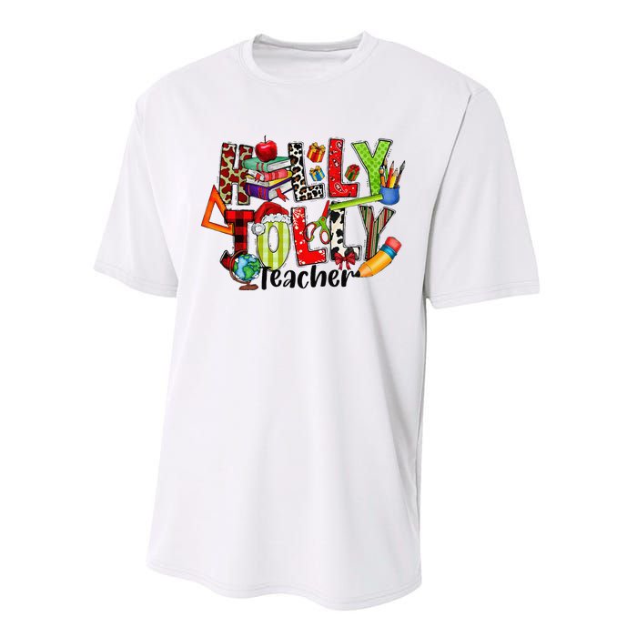 Holly Xmas Jolly Teacher Elements Christmas Teaching Pajama Performance Sprint T-Shirt