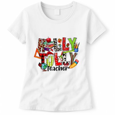 Holly Xmas Jolly Teacher Elements Christmas Teaching Pajama Womens T-Shirt