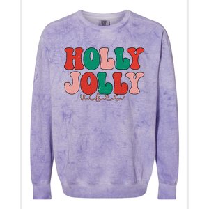 Holly Xmas Jolly Vibes Groovy Retro Hippie Christmas Pajamas Colorblast Crewneck Sweatshirt