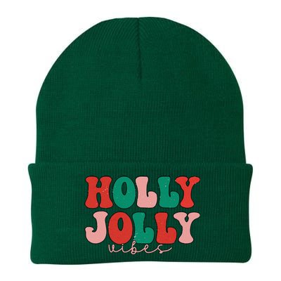 Holly Xmas Jolly Vibes Groovy Retro Hippie Christmas Pajamas Knit Cap Winter Beanie