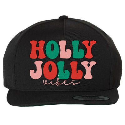 Holly Xmas Jolly Vibes Groovy Retro Hippie Christmas Pajamas Wool Snapback Cap