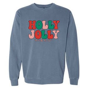 Holly Xmas Jolly Vibes Groovy Retro Hippie Christmas Pajamas Garment-Dyed Sweatshirt