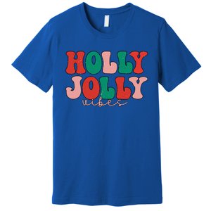 Holly Xmas Jolly Vibes Groovy Retro Hippie Christmas Pajamas Premium T-Shirt