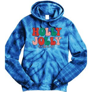 Holly Xmas Jolly Vibes Groovy Retro Hippie Christmas Pajamas Tie Dye Hoodie