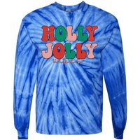 Holly Xmas Jolly Vibes Groovy Retro Hippie Christmas Pajamas Tie-Dye Long Sleeve Shirt