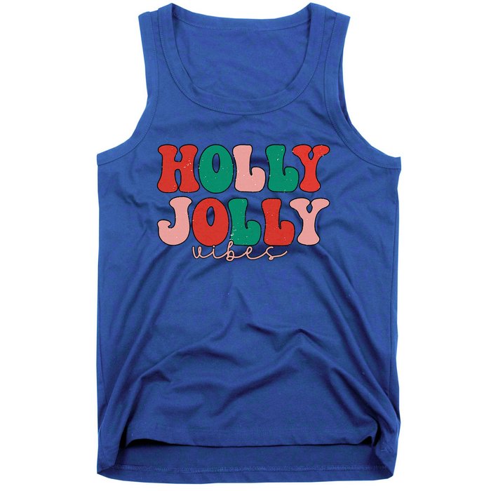 Holly Xmas Jolly Vibes Groovy Retro Hippie Christmas Pajamas Tank Top