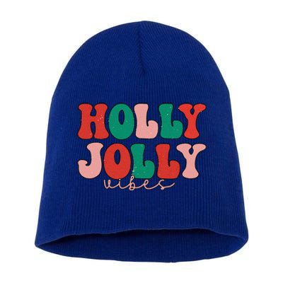 Holly Xmas Jolly Vibes Groovy Retro Hippie Christmas Pajamas Short Acrylic Beanie