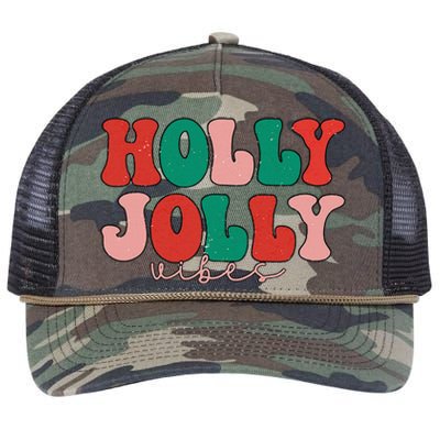 Holly Xmas Jolly Vibes Groovy Retro Hippie Christmas Pajamas Retro Rope Trucker Hat Cap