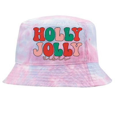 Holly Xmas Jolly Vibes Groovy Retro Hippie Christmas Pajamas Tie-Dyed Bucket Hat