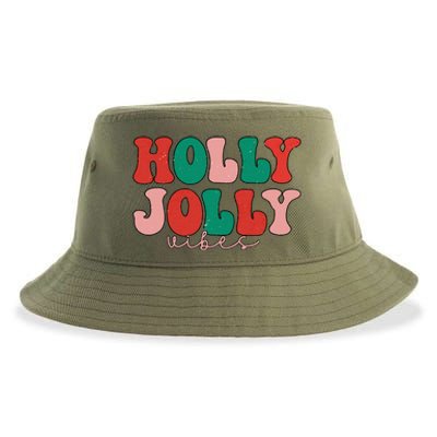 Holly Xmas Jolly Vibes Groovy Retro Hippie Christmas Pajamas Sustainable Bucket Hat