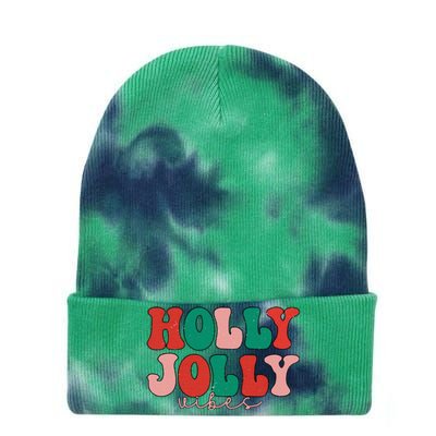 Holly Xmas Jolly Vibes Groovy Retro Hippie Christmas Pajamas Tie Dye 12in Knit Beanie