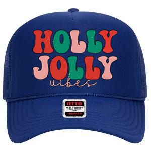 Holly Xmas Jolly Vibes Groovy Retro Hippie Christmas Pajamas High Crown Mesh Back Trucker Hat