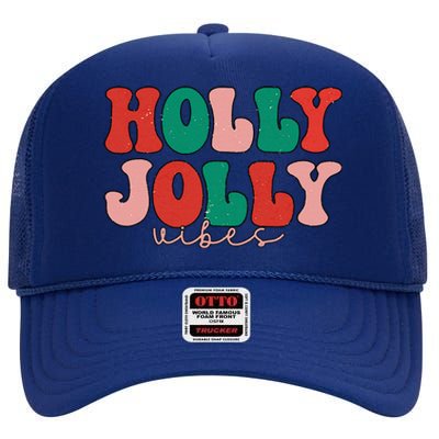 Holly Xmas Jolly Vibes Groovy Retro Hippie Christmas Pajamas High Crown Mesh Back Trucker Hat