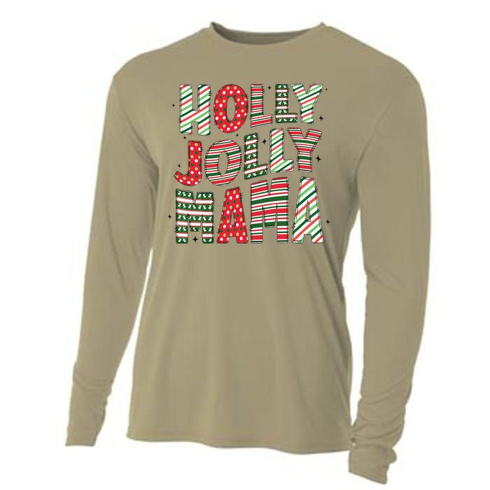 Holly Xmas Jolly Mama Christmas Mom Vintage Xmas Holiday Cooling Performance Long Sleeve Crew