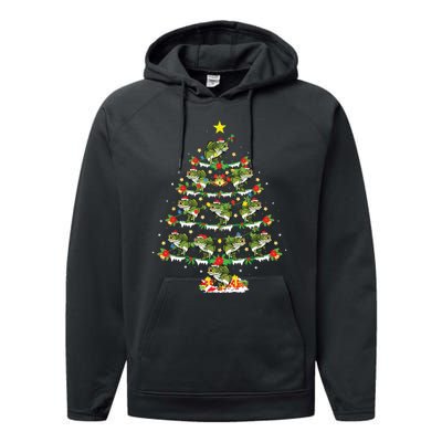 Holiday Xmas Lighting Santa Bass Fish Christmas Tree Performance Fleece Hoodie