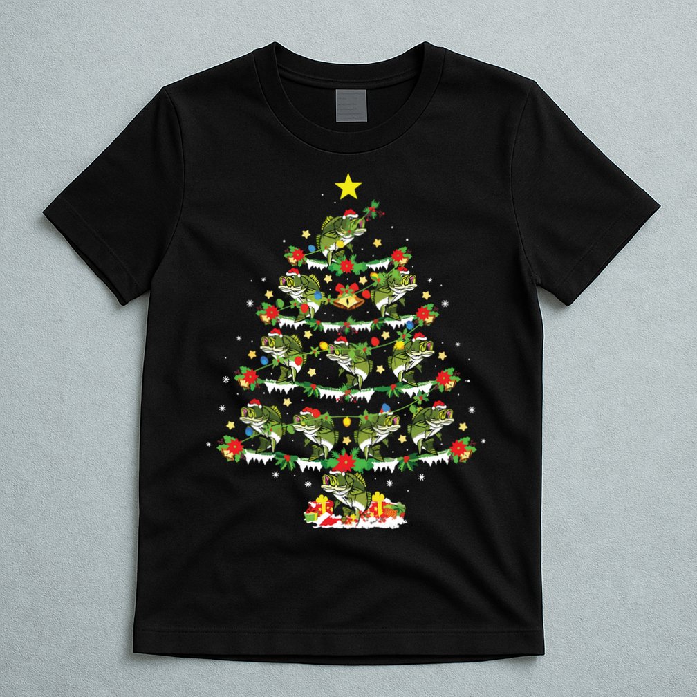 Holiday Xmas Lighting Santa Bass Fish Christmas Tree T-Shirt