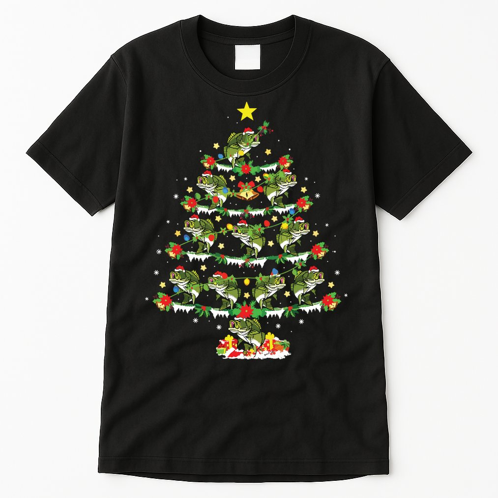 Holiday Xmas Lighting Santa Bass Fish Christmas Tree Tall T-Shirt