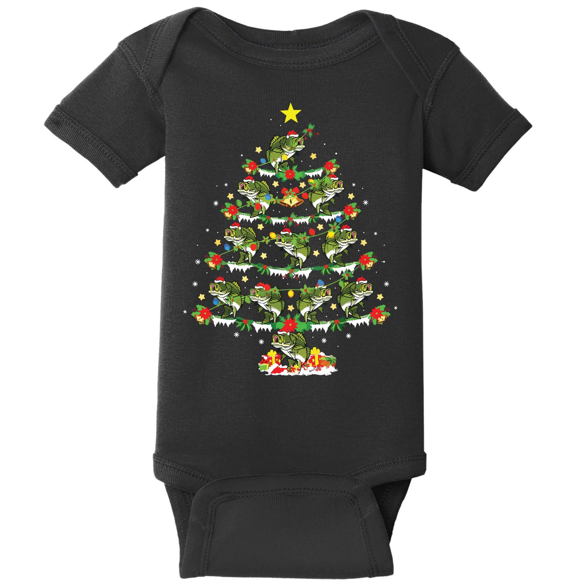 Holiday Xmas Lighting Santa Bass Fish Christmas Tree Baby Bodysuit