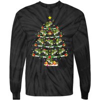 Holiday Xmas Lighting Santa Bass Fish Christmas Tree Tie-Dye Long Sleeve Shirt