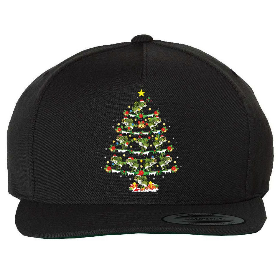 Holiday Xmas Lighting Santa Bass Fish Christmas Tree Wool Snapback Cap