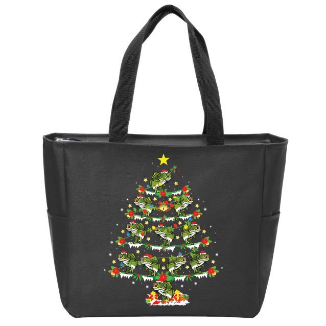Holiday Xmas Lighting Santa Bass Fish Christmas Tree Zip Tote Bag
