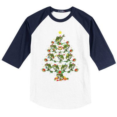 Holiday Xmas Lighting Santa Bass Fish Christmas Tree Baseball Sleeve Shirt