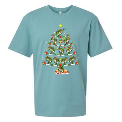 Holiday Xmas Lighting Santa Bass Fish Christmas Tree Sueded Cloud Jersey T-Shirt