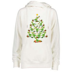 Holiday Xmas Lighting Santa Velociraptors Christmas Tree Gift Womens Funnel Neck Pullover Hood