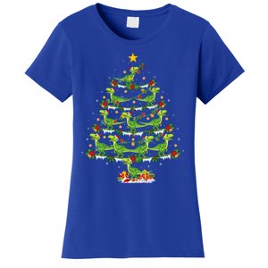 Holiday Xmas Lighting Santa Velociraptors Christmas Tree Gift Women's T-Shirt