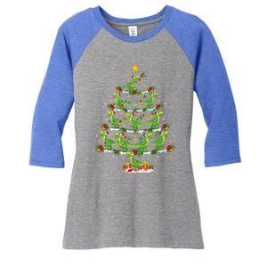 Holiday Xmas Lighting Santa Velociraptors Christmas Tree Gift Women's Tri-Blend 3/4-Sleeve Raglan Shirt